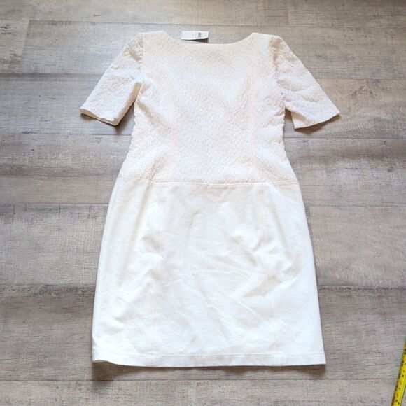 Ann Taylor Zip Front Short Sleeve Dress Size 2 Petite NWT Antique White Color - Picture 8 of 11